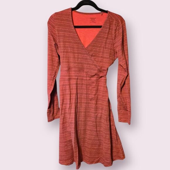 Toad&Co Dresses & Skirts - Toad & Co Dress Womens Medium Red Cue Wrap Mini Print Knit Pockets Organic Cotto
